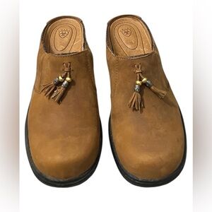 Ariat Women's Tan Brown Suede Tassel Clog Mules